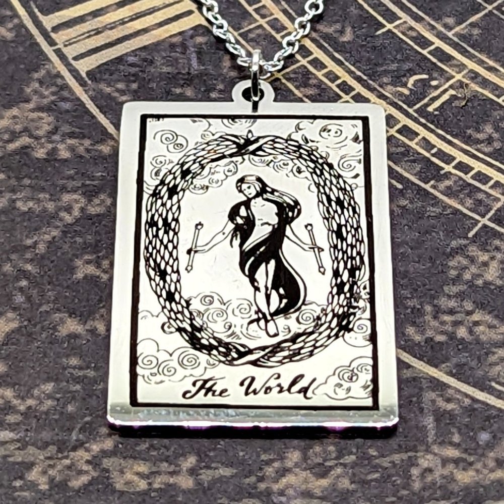 The World Tarot Card Silver Necklace